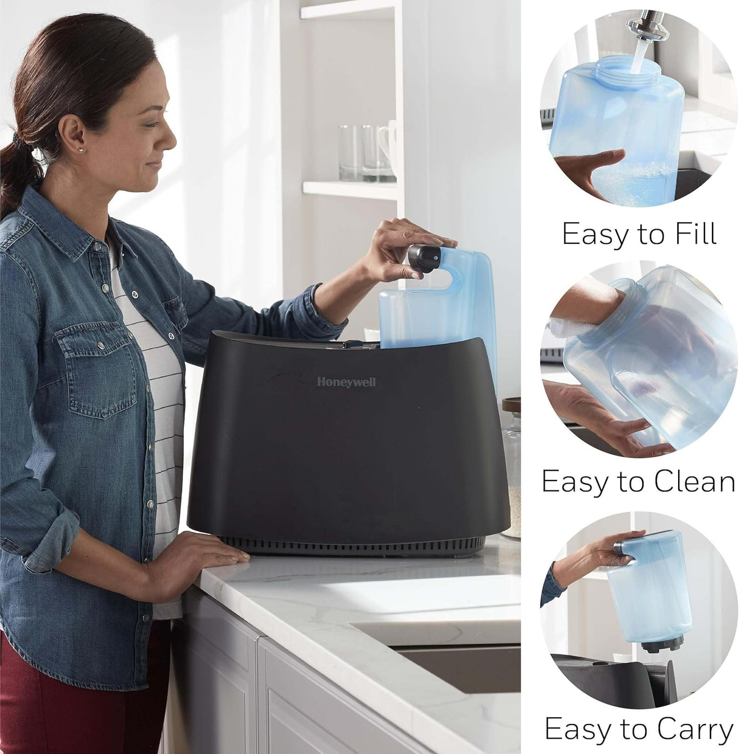 Honeywell Cool Moisture Humidifier For Bedroom, Medium Rooms, 1.1 Gallon, Invisible Moisture Humidifier for Baby, Kids, Quiet, Easy to Clean, UV Technology, Black, HCM350B