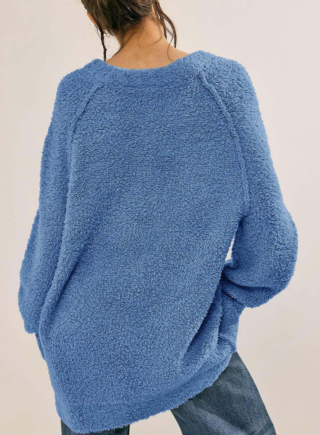 Beaully Women's Oversized Long Sleeve Crewneck Fuzzy Knit Warm Sweaters 2025 Fall Pullover Sweater Tops