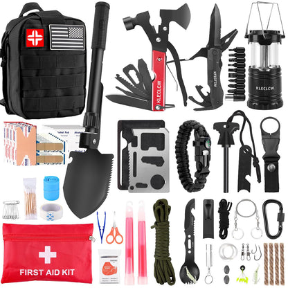 Survival Kit and First Aid kit, 160 Pcs Emergency Supplies Camping Accessories with Upgraded Molle Bag, Gifts for Men and Women Outdoor Adventure Camping Hiking Hunting
