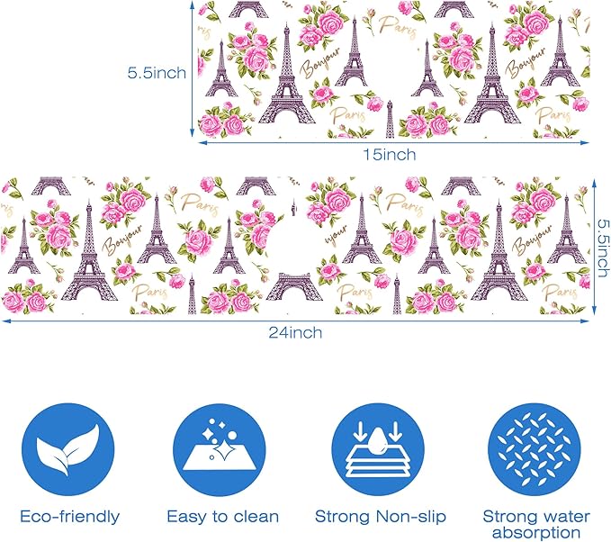 Romantic Eiffel Tower Roses Kitchen Sink Splash Guard Mat Absorbent Fast Drying