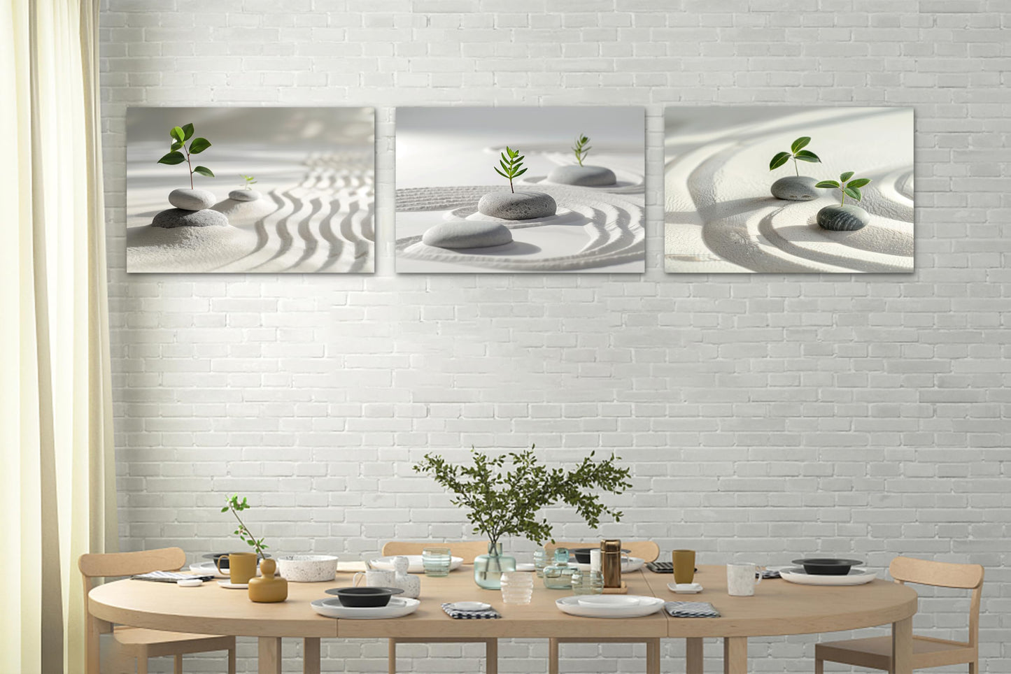 Zen Wall Art, 3 Pcs Stone and Green Leaf Pictures Zen Wall Decor Canvas Print, Yoga Spa Meditation Painting Calming Home Decorations Artwork for Spiritual Room Office Living Room Bedroom Bathroom