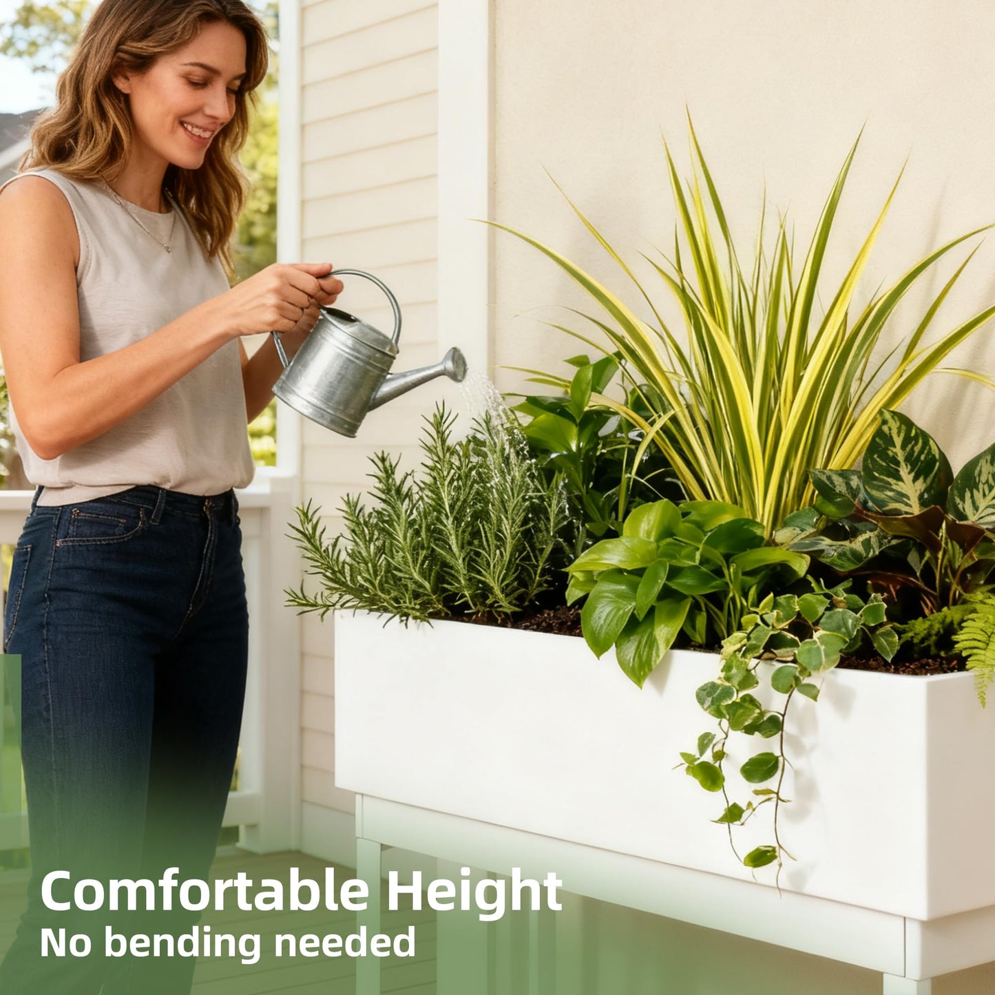 WORTH Raised Metal Planter Box with Legs, 28" Elevated Garden Bed for Indoor & Outdoor Use – Glossy White Galvanized Steel Planter with Inner Shelf, Drainage Holes, Plug for Vegetables, Flowers, Herbs