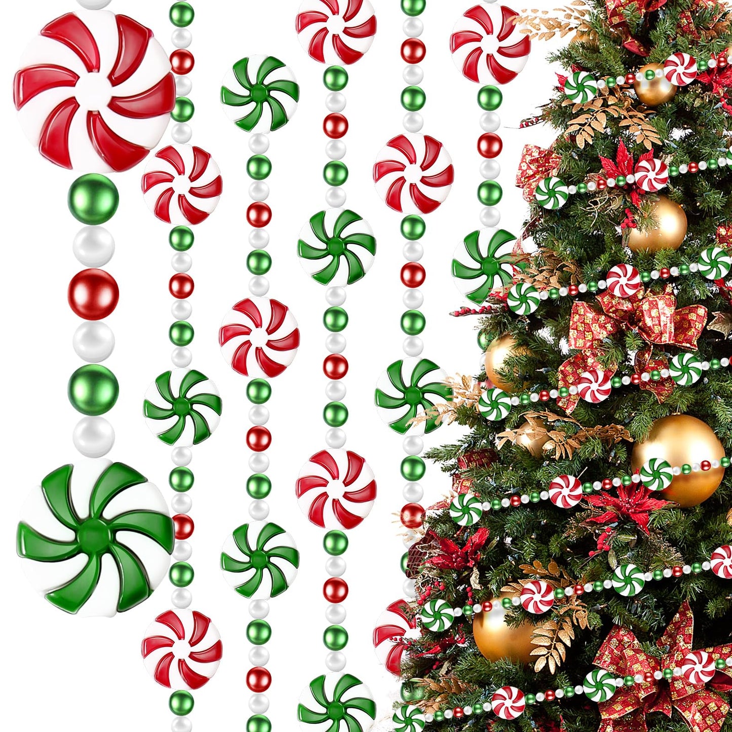 LCPQMZGH 24 feet Peppermint Garland Christmas Tree Bead Garland for Xmas Party Supplies Holiday Favors Ornaments