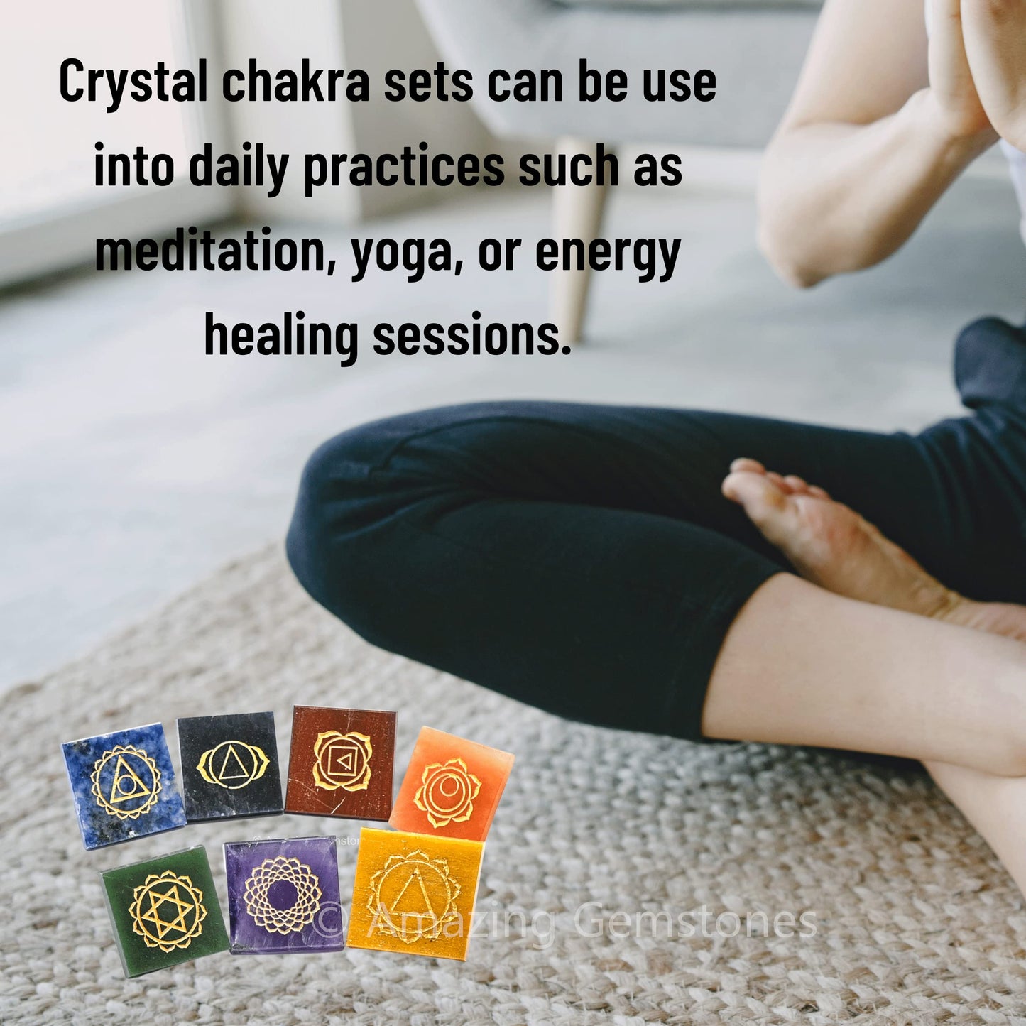 Amazing Gemstone 7 Chakra Pyramid Set for Reiki Healing Crystal with Engraved Reiki Symbols - Energy Balancing Polished Chakra Set with Velvet Pouch