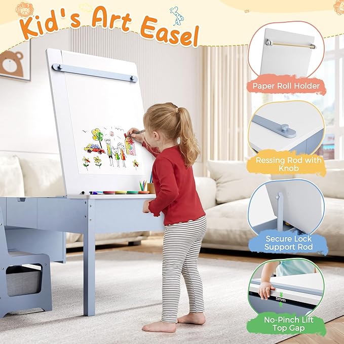 5-in-1 Kids Art Table and Chairs, Wood Toddler Table and Chair Set