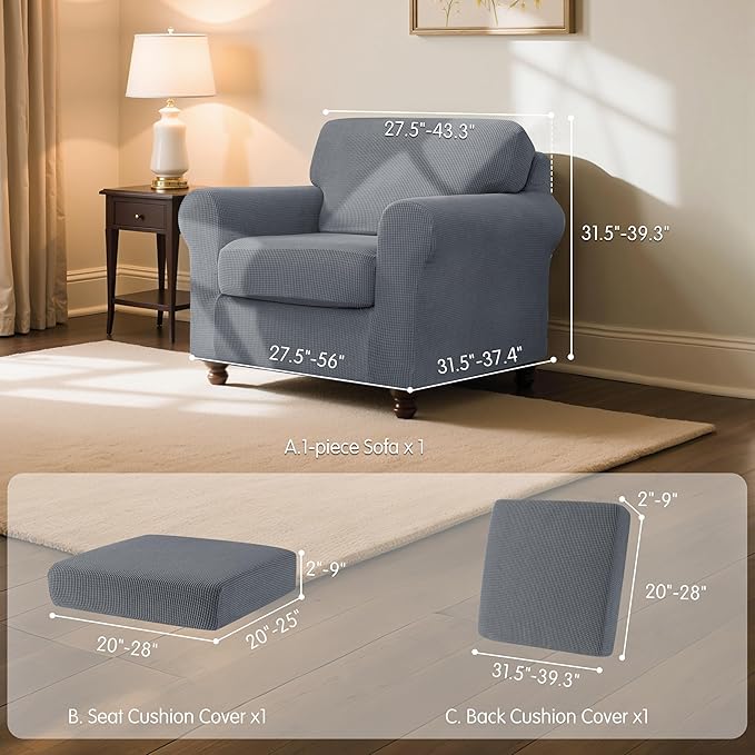 SUBRTEX 3 Pieces Stretch Sofa Slipcover Sets Couch Cover Sets Backrest Cushion