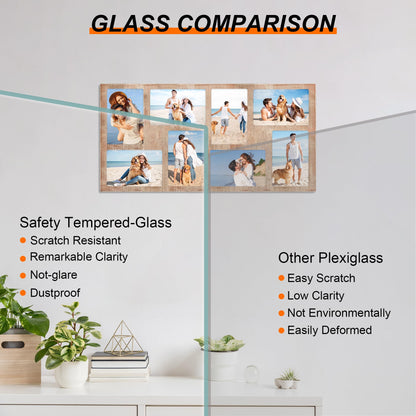 YESKAY 4x6 Picture Frame Collage for Wall Decor,Multiple Photo Collage Frames with Tempered Glass,8-Opening for 4 x 6 Picture Frames,Rustic Brown,1 Pack(OD:11.75X21in)