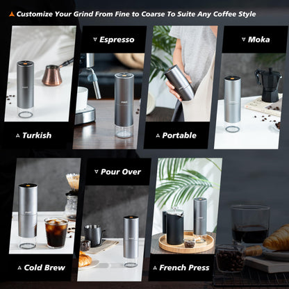 SPARKFE Portable Electric Coffee Grinder, Rechargeable Wireless Handheld Grinder with Stainless Steel Conical Burr, Adjustable Grind Settings, for Espresso, Moka, Pour Over, French Press, Cold Brew
