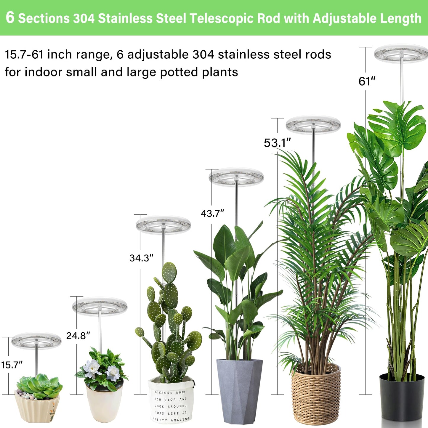 WEEAEEW Grow Light for Indoor Plants with Tripod Stand, Full Spectrum Plant Lamp 61" Tall Halo Grow Lights for Plant with Automatic Timer, 72 LEDs Plant Light Height and Brightness Adjustable