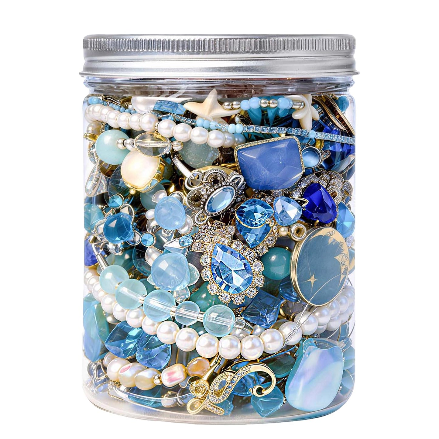 SMUOBT Blue Crystal Mystery Jewelry Jar - 30 Piece Surprise Jewelry Box for Women, Includes Necklace, Earrings, Rings, Bracelet, Choker & More - Gift Ready Unique Birthday Gifts for Her
