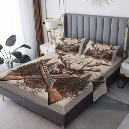 NOGAWA Deer Bed Sheets, Rustic Hunting Sheets & Bedroom Decor, Queen Sheets Set Wildlife, 16 Inch Deep Pocket Fitted Sheet & Flat Sheet, Bedding Sheets & Pillowcases