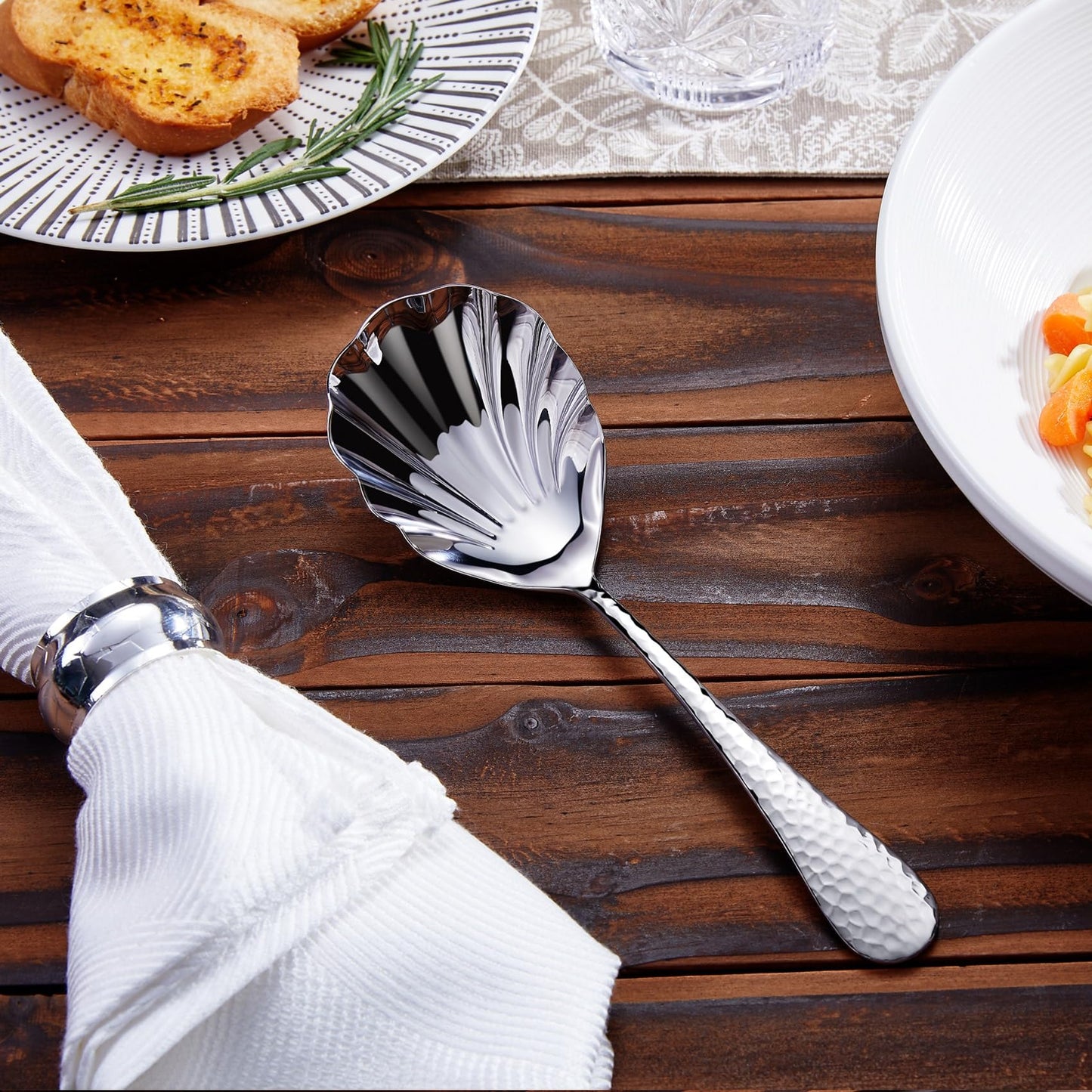 KEAWELL Premium 8.5" Hammered Vegetable Spoon – 18/10 Stainless Steel – Exquisite Blend of Elegance and Functionality – Dishwasher Safe