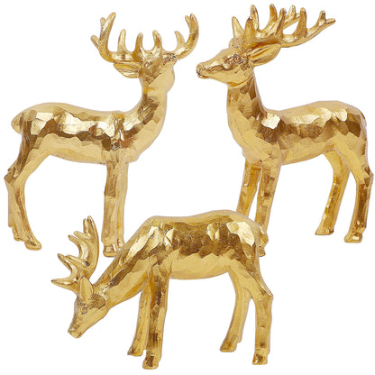 Lulu Home 3 PCS Christmas Tabletop Decorations, Resin Golden Reindeer Family Figurines with Diverse Postures, Xmas Holiday Winter Centerpieces Ornaments for Mantel Shelf Sill Decor(Peer)