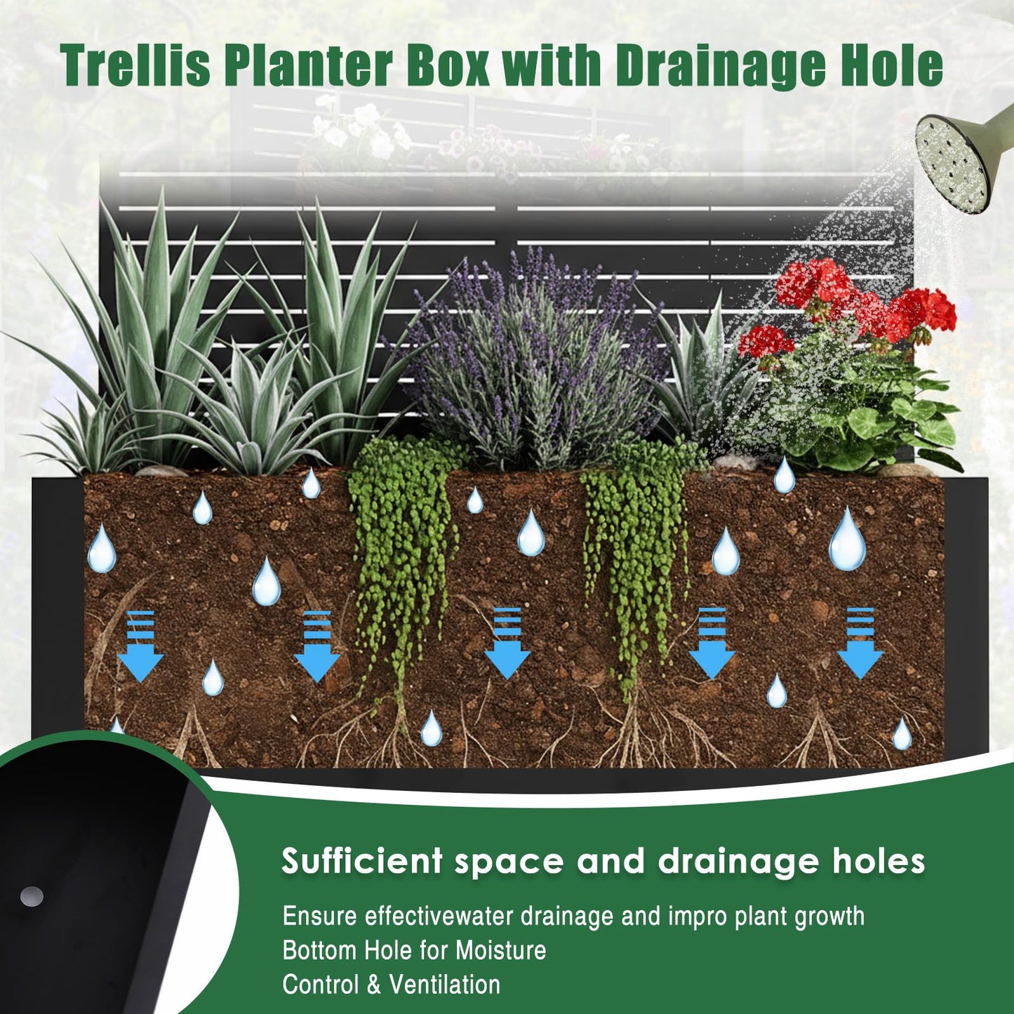 Hubxinly Metal Planter Box with Trellis Standing Planter Box for Climbing Plants/Vines Raised Garden Bed On Wheels 70.87x35.43x15.75 Inch