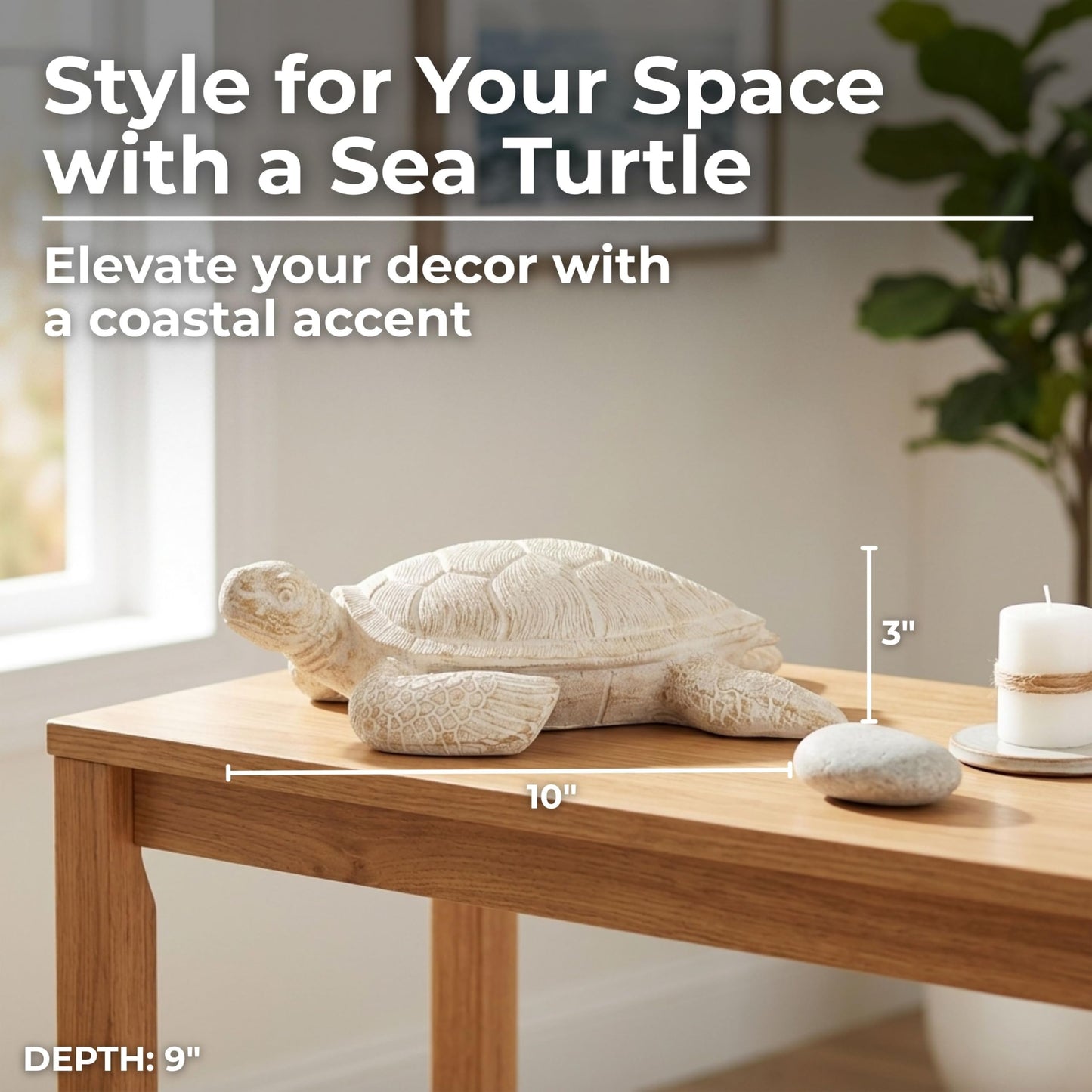 Sagebrook Home 10" Sea Turtle Figurine, Elegant Ivory Polyresin Décor