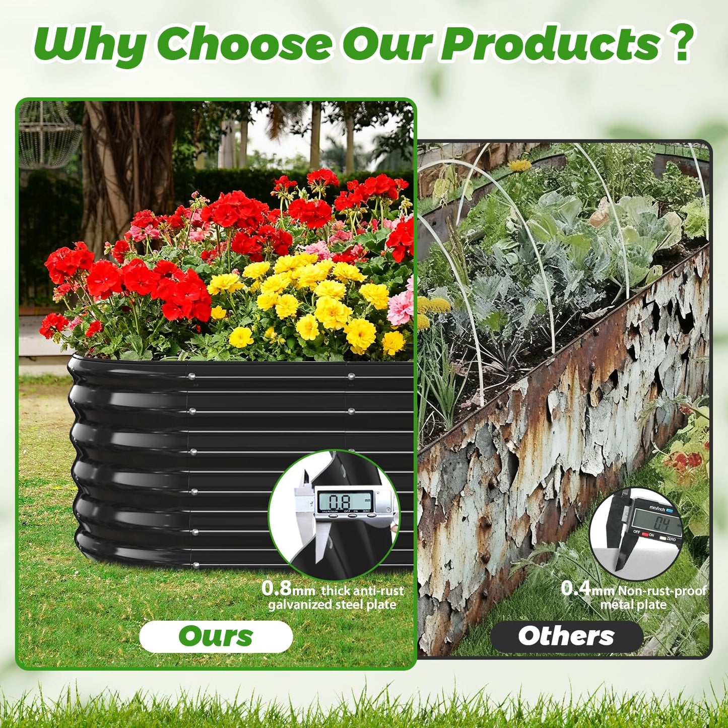 YSEJOMP 17" Tall Outdoor Garden Raised Garden Bed Kits, 4ft X 2ft Oval,0.8MM Thick Metal Raised Planter Bed/Ground Planter Box for Variety of Flowers,Herbs,Vegetables (Black, 48X24X16.5 Inches)