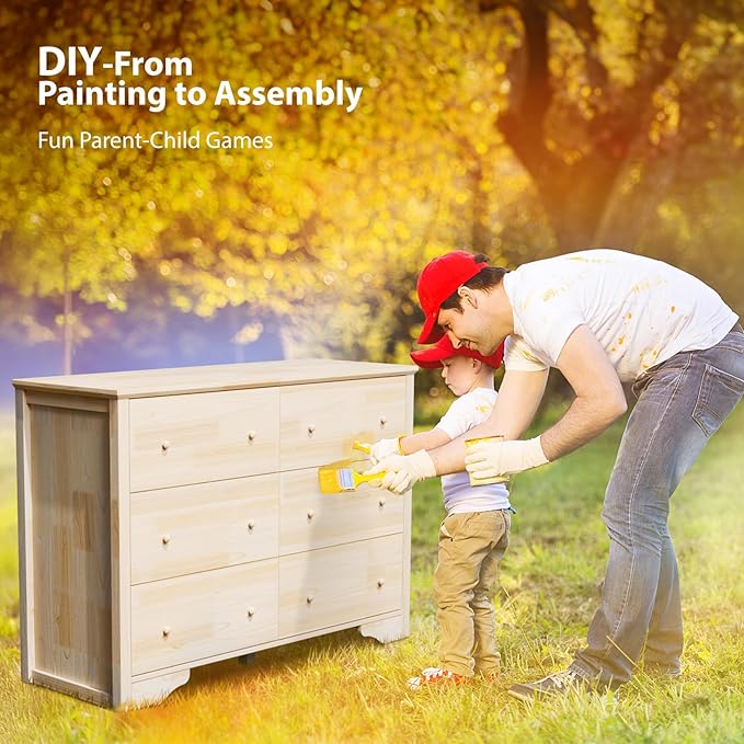 VINGLI 6 Drawer Dresser with Unfinished Solid Wood