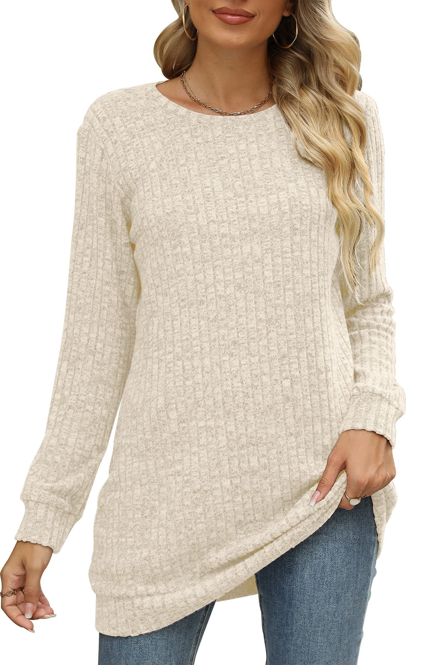 Sweaters for Women Long Sleeve Crewneck Sweatshirt Loose Casual Tunic Tops