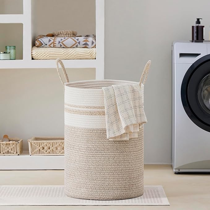 VIPOSCO Large Laundry Hamper, Tall Woven Rope Storage Basket