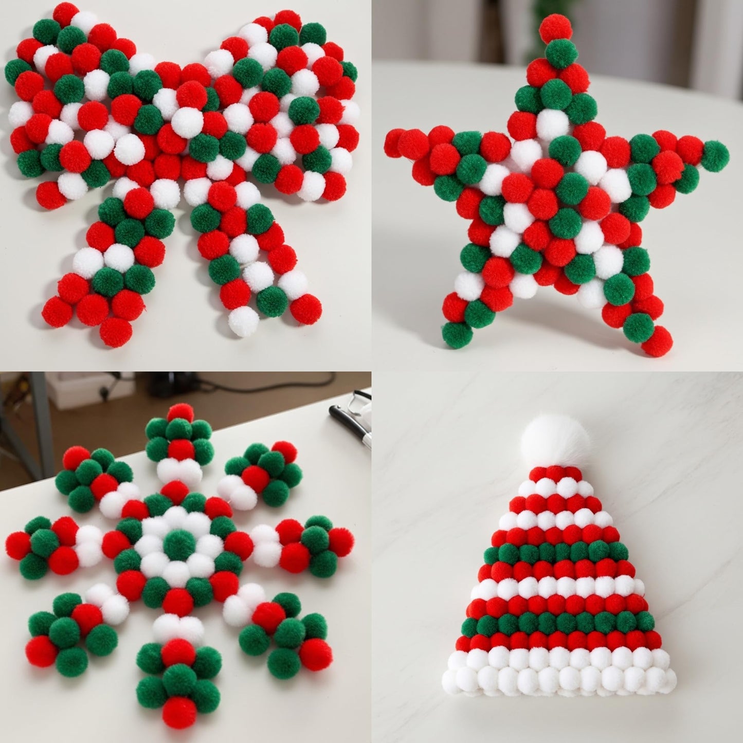 Caydo 1200 Pieces 1cm Christmas Pom Poms, Small Pompom Balls for Kids Creative Arts & Crafts Projects Making and DIY Decorations( Red, Green, White)