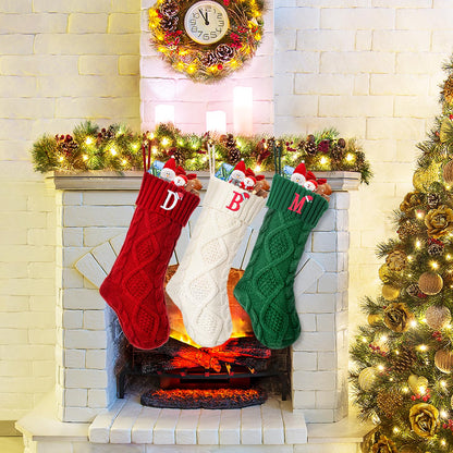 CRSTAFU Initials A Christmas Stockings, 20 Inch Large Family Personalized Monogram Embroidered Red Knitted Xmas Stocking