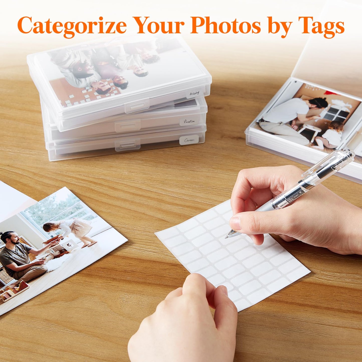 Lifewit Photo Storage Box 4" x 6" Photo Case, 18 pcs Inner Photo Keeper, Clear Photo Boxes Storage, Plastic Photo Organiser for Seed, Cards, Picture, Craft with 1 Sheet Label Sticker