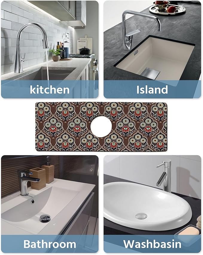 Patterned Sink Faucet Mat Kitchen Splash Guard Super Absorbent Drying Mat