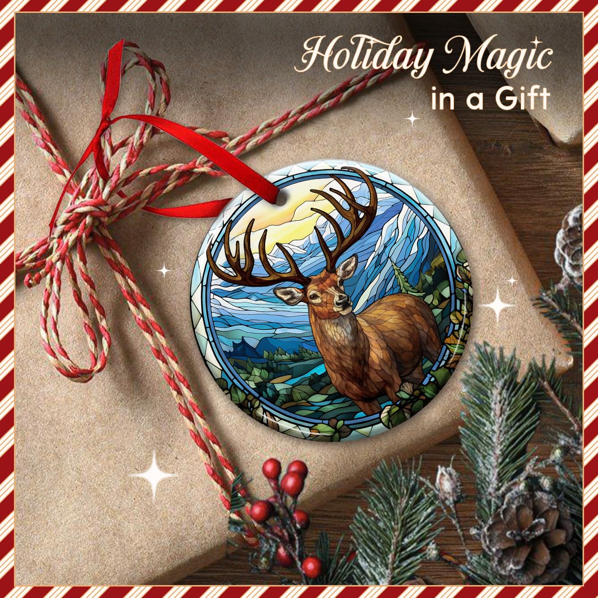 KILYHOME Deer Christmas Ornament 2026 - Rustic Hunting Decor, Buck Hunter Reindeer Decoration – Woodland Holiday Tree Ornament, Hunt Lover Gift, Ideas for Man, Hunters