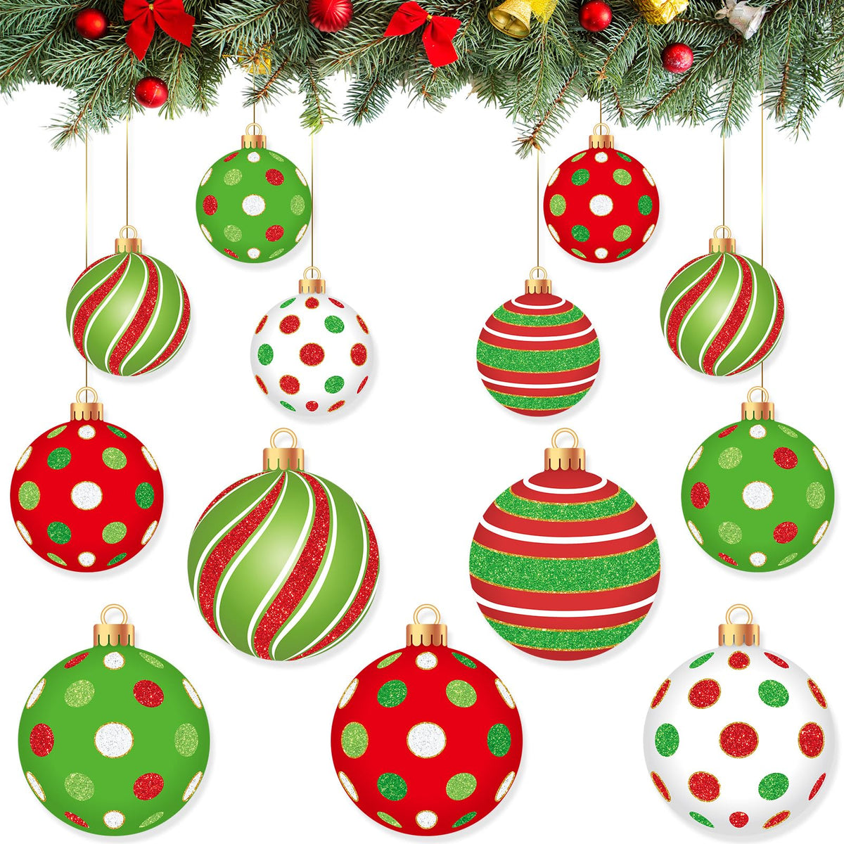 Wonderjune 15 Pieces Large Christmas Ball Yard Decors Include 5 Pcs 11.8 Inch Outdoor Christmas Hanging Ornament 10 Pcs 7.9 Inch Plastic Xmas Ball Ornaments for Lawn Tree Home Decors (Polka Dot)