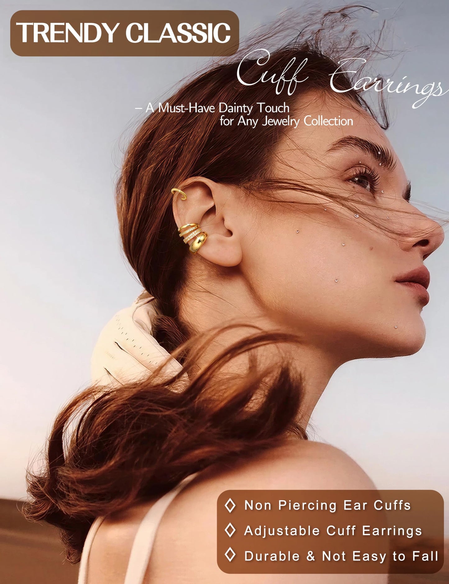 4 Pairs Ear Cuffs Non Piercing - 14K Gold Plated Ear Cuffs Earrings for Women Trendy Ear Cuff for Non Pierced Ears Clip On Carrtilage Earring Lightweight Adjustable Fake Earrings Set Chunky