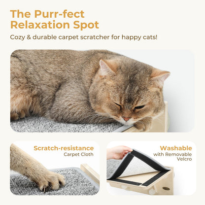 Pecute Cat Window Hammock & Wall Shelf, Sturdy Solid Wood Frame, 4 Swivel Suction Cups, Cat Window Bed Anti-Scratch & Washable Carpet Cover, Space-Saving Suitable for Cats Sunbathing, Hold Up to 18kg