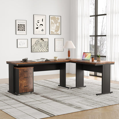Tribesigns 83" L-Shaped Executive Desk, Large Office Desk with Drawers, Industrial Corner Computer Table with Rolling File Cabinet, Business Workstation for Home Office (Brown, 83 Inches)