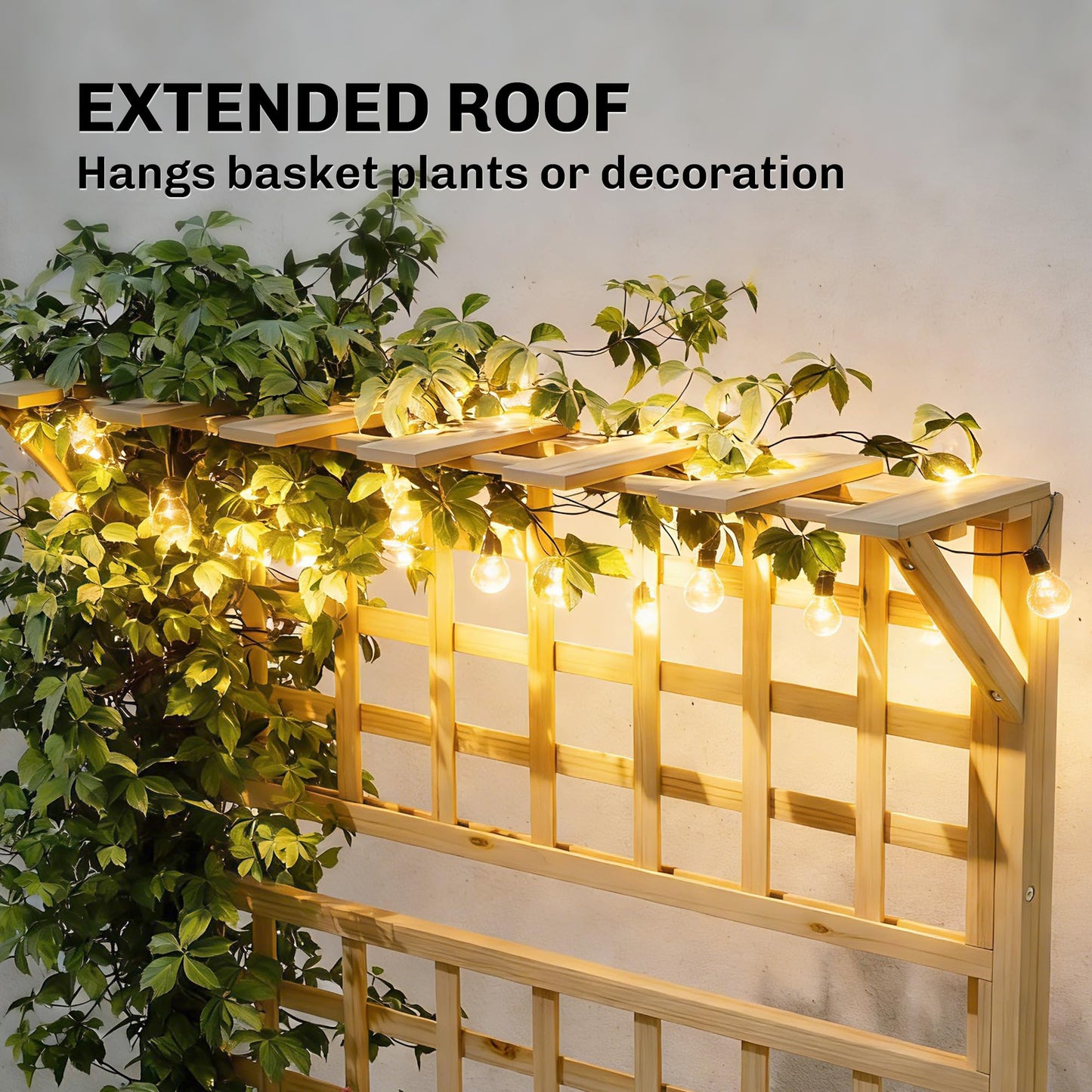 Outsunny Wooden Raised Garden Bed with Trellis and Roof, Elevated Outdoor Planter Box with 2 Shelves, Drainage Hole and Liner for Climbing Plants Vegetables Flowers, Natural