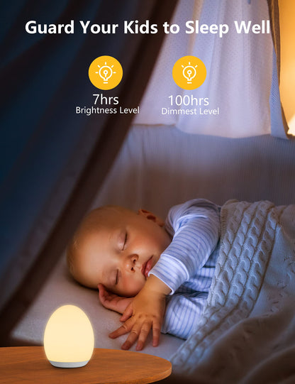 MediAcous Night Lights, 2000mAh Baby Night Light with 7 Colors Changing & Dimming Function, Rechargeable Kids Night Light with 1 Hour Timer & Touch Control for Bedroom, Living Room