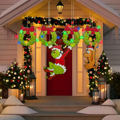 Outdoor Christmas Fence Decorations, 6Pcs Light Up Christmas Fence Peeker Signs Decor with LED String Lights for Yard Garden Lawn Fireplace, Tree Decoration