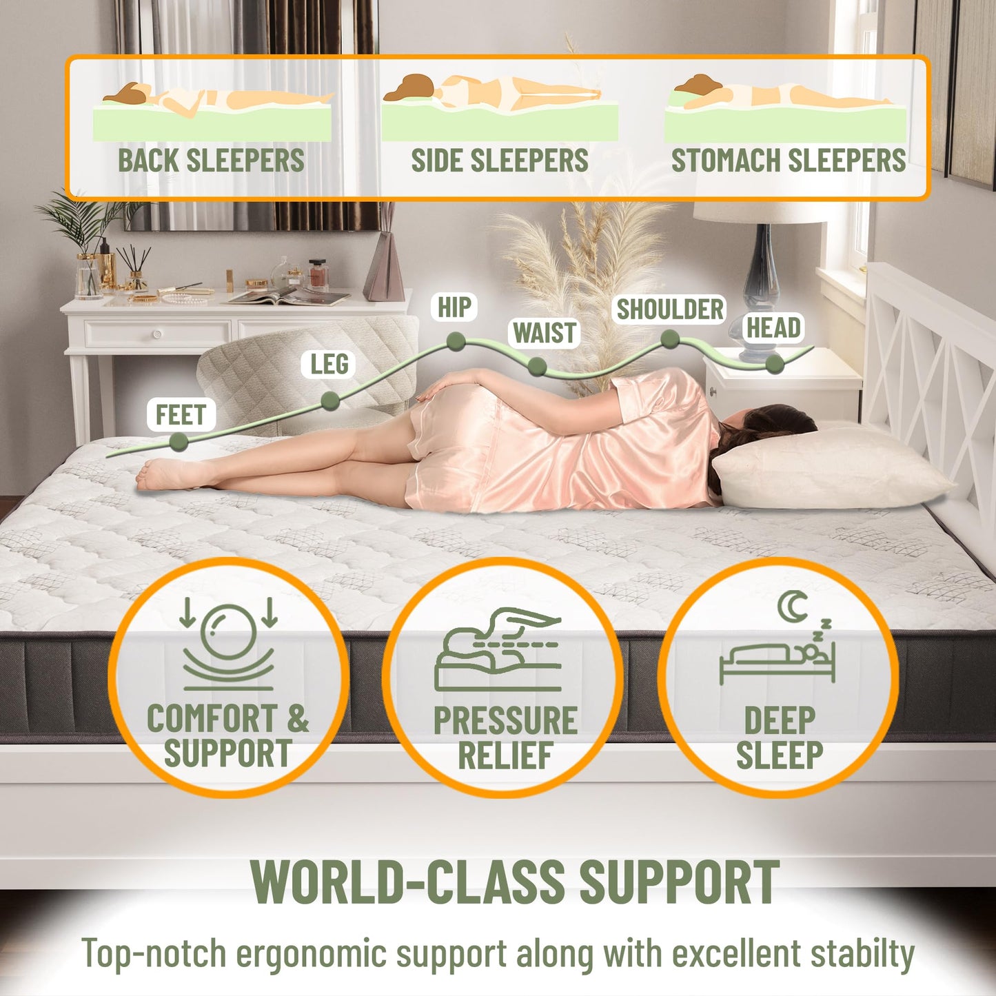 Ottomanson Twin XL 9" Hybrid Mattress - Firm - Made in USA - Individually Pocketed Coils & CertiPUR-US Foam - Fiberglass-Free - Bed in a Box