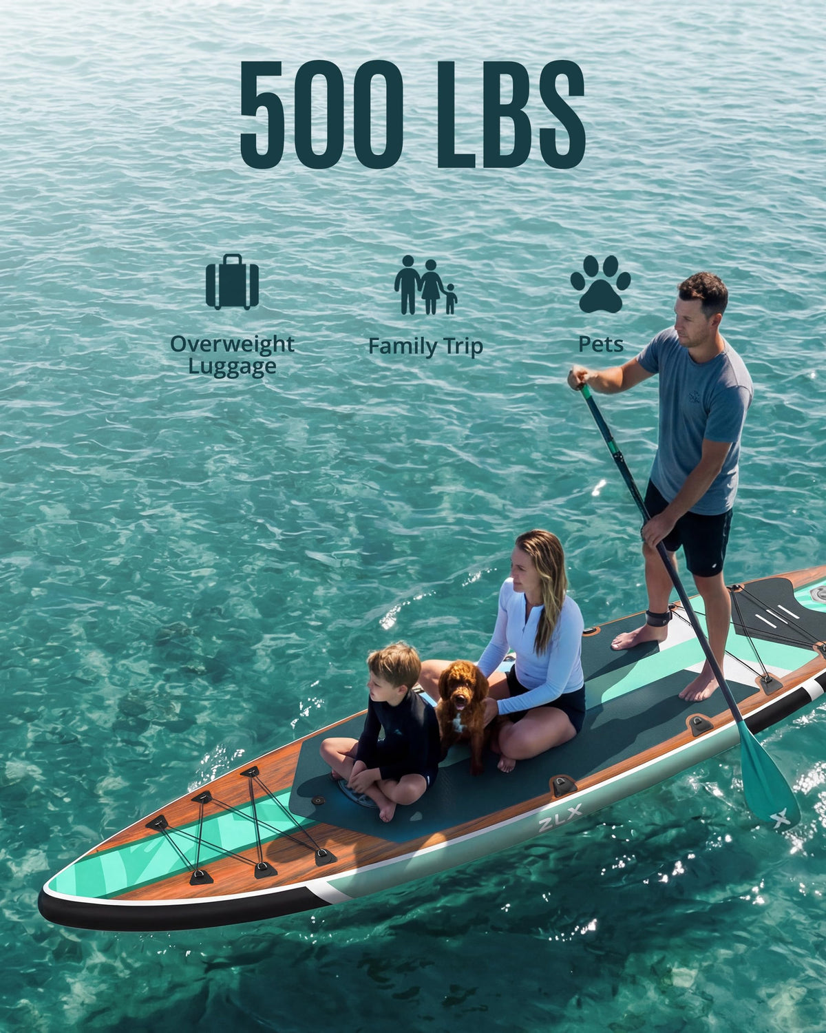 ZLX 11'6" Extra Wide Inflatable Paddle Board, Touring Stand Up Paddleboard, Fast-Tracking SUP for Long-Distance, Stable Center Fin, Portable Backpack & Accessories for Adults, 500lb/3 People/Family