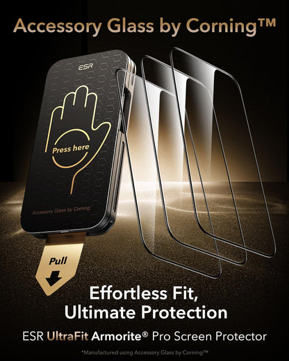 ESR Accessory Glass by Corning™ 3 Pack 9H+ Glass for iPhone 17 Pro Max Screen Protector, Military Grade Shatterproof & Durable with UltraFit Tray