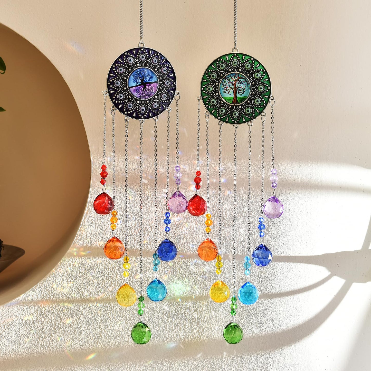 Tree of Life Crystal Sun Catcher, Hanging Sunlight Catcher, Sun Catchers with Crystals, Crystal Wind Chime, Birthday Gift, Home Decoration (Purple)