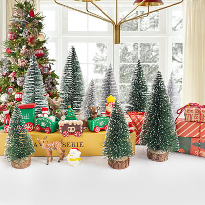 Desktop Miniature Pine Tree Tabletop Christmas Tree Small Pine Tree Decor Christmas Tree Toppers (Green Silver Dark Green)