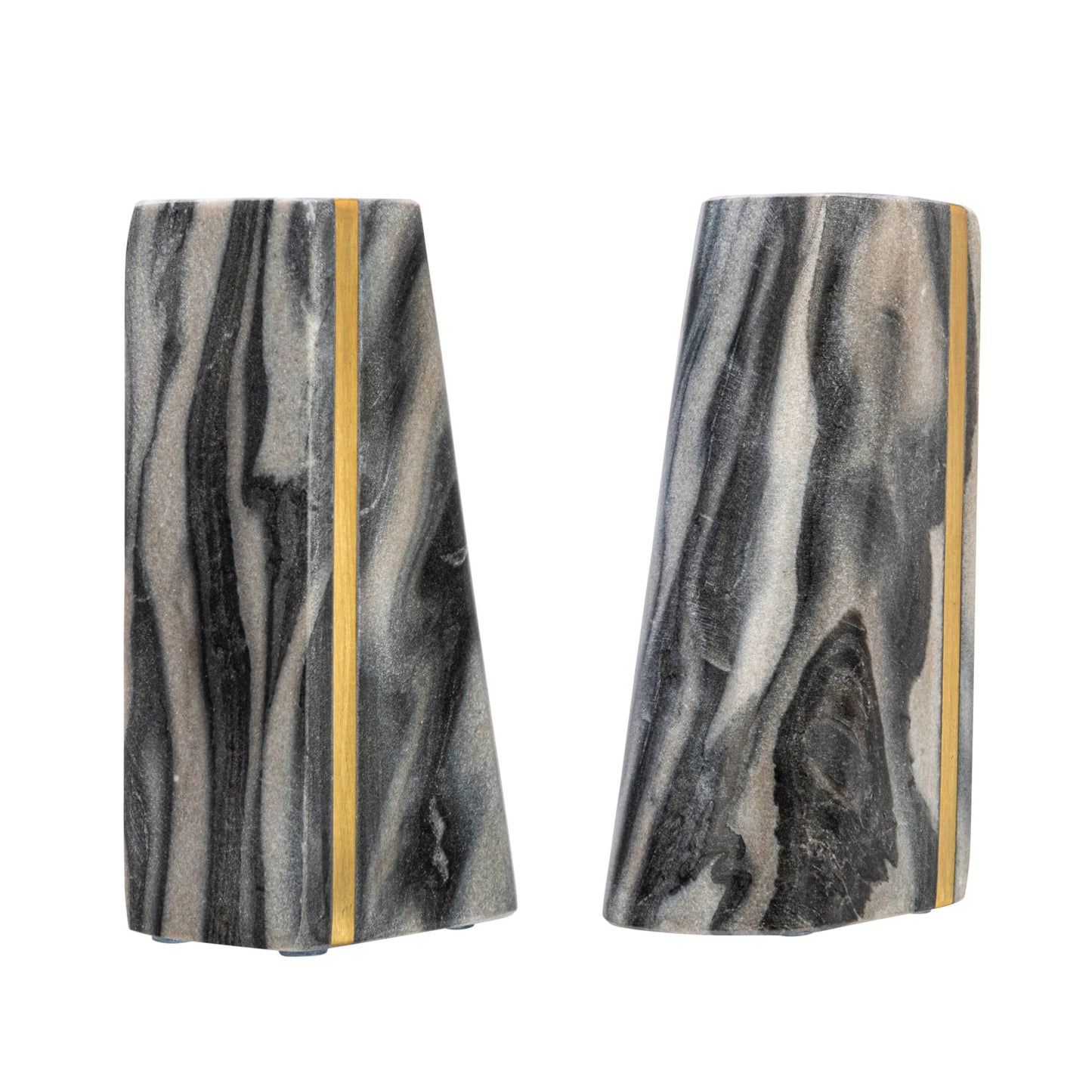 Main + Mesa Modern Marble Bookends with Brass Detail, Set of 2, Grey