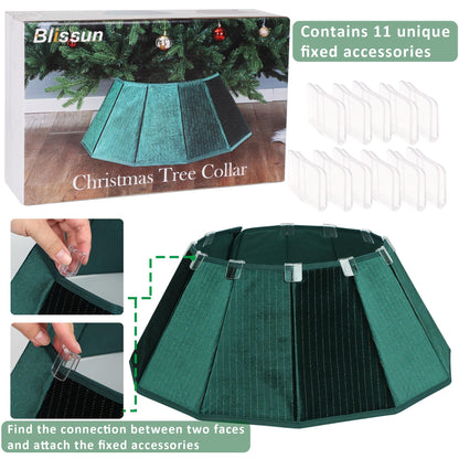 Blissun Christmas Tree Collar, Velvet Foldable Christmas Tree Ring with Golden Dotted line, Christmas Tree Skirt for Artificial Christmas Trees Decoration, Green