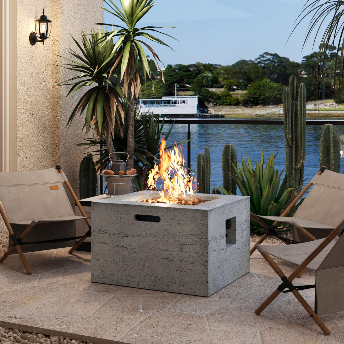 Merax MGO Outdoor Square Fire Pit with Steel Burner,Lightweight 24.02-inch Propane Fire Pit Table with Adjustable Flame, 40,000 BTU, Lava Rocks, and Rain Cover for Patio,Backyard, Poolside, Gray