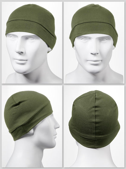 Syhood 4 Pcs Cotton Skull Caps for Men Women Breathable Beanie Thin Sleep Hat Night Running Cap Helmet Liner for Cycling Gym(Army Green, Navy Blue, Black, Dark Blue,Solid Style)