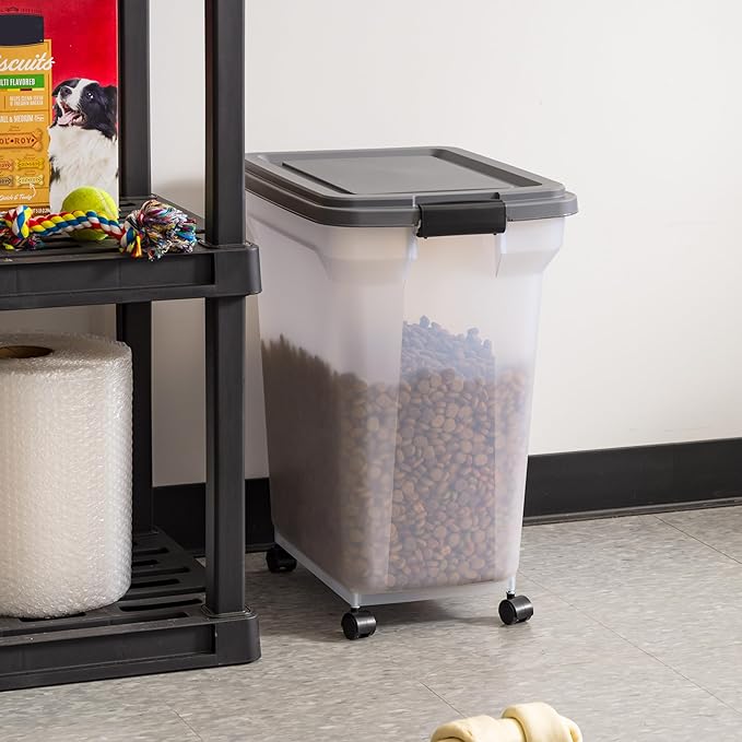 IRIS USA Dog Food Storage Container 40 lbs, Attachable Wheels, & Included Scoop