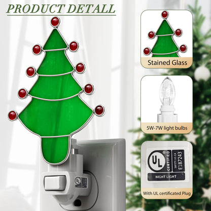 KUNDGLA Night Light Plug into Wall Stained Glass Christmas Tree Pretty Night Lights Plug in 7W Warm White Light Decorative Accent Nightlight Silver Chrome Nightlights Home Decor Gift for Grandkids