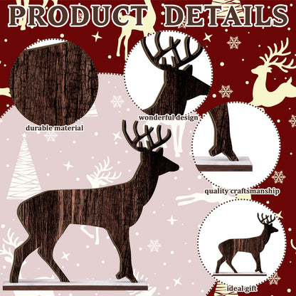 Barydat 4 Pcs Summer Christmas Table Decorations Wooden Christmas in July Pine Tree Reindeer Table Centerpiece Xmas Tabletop Sign Rustic Farmhouse Decor for Home Office Party Supplies Gifts (Reindeer)