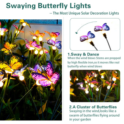 TONULAX Solar Garden Lights - Swaying Butterfly Light, Swaying in The Wind, Solar Outdoor Lights, Yard Patio Pathway Decoration, High Flexibility Iron Wire & Realistic Butterflies (2 Pack)