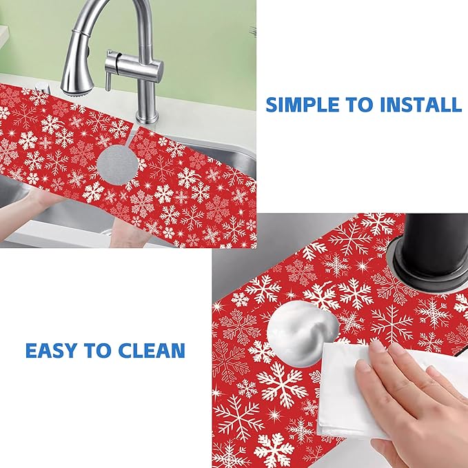 Christmas Snowflake Kitchen Sink Splash Guard Mat Absorbent Fast Drying Mat