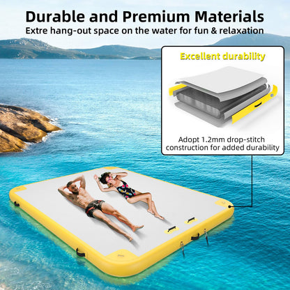 Inflatable Lake Float for Adults, GONFLABLE 12ft Air Floating Dock Platform-Raft for Pool & Beach (Yellow, 6x12 FT)